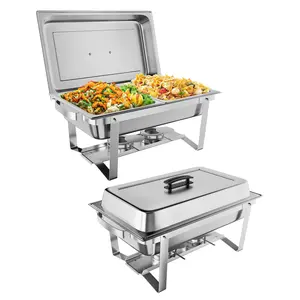 Chafing Dish Buffet Set, 2\4\6 Pack 8QT Rectangle Stainless Steel Chafer, Silver Food Warmers Servers with Lid Holder, Ideal for Kitchen Party Banquet Dining