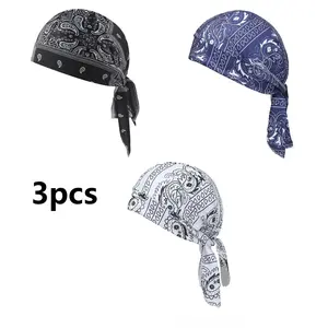 3-Piece Pirate Headscarf and Hat Set, Breathable Motorcycle Bike Scarf, Unisex Outdoor Accessory, Printed Design, Distinctive Adventure Gear, Unisex Headwear