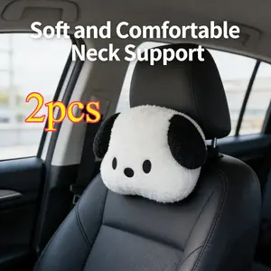 2pcs Soft Plush Dog Car Neck Pillow, Cartoon Stuffed Headrest Cushion, Comfortable Skin-Friendly Car Interior Accessory Decoration, Cute Car Seat Pillow