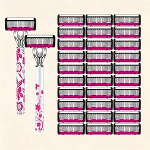 Stylish Women's Safety Razor with Floral Handle, 6-Layer Precision Blade, Lightweight & Portable, Body, Leg & Bikini Trimming, Bikini Trimmer