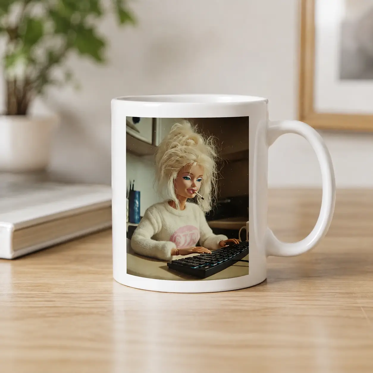 Doll Face Coffee Mug (11, 15oz), Disgusted Barbie Meme, Sarcastic Reaction Gift, Weird Humor Tea Cup, Unhinged Meme Mug