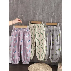 100% Cotton Baby Printed Children's Anti-Mosquito  Unisex Thin Style with Anklet Long  Summer Trendy Children's Long  Perfect Outdoor Dress Ruched Sisters Casual Floral Ruffle Embroidery Anarkali Flared pants