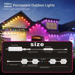 permanent  outdoor  lights 200ft permanent Outdoor Light,RGB Eaves Light ,DIY Scence Modes IP67 Waterproof Outdoor Under Eave Lighting ,led Light for Decor,Garden Decor,House,Party