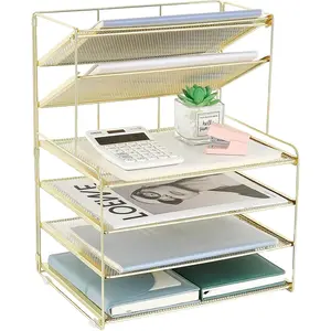 Desk Organizer, 6-Tier Letter Tray Paper Organizer, Desktop File Organizer, Office Desk Accessories & Office Decor for Women, Workspace Organizer for Office Supplies(Gold)