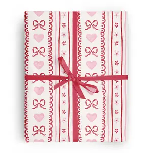 VALENTINE BOW HEART STRIPE WRAPPING PAPER