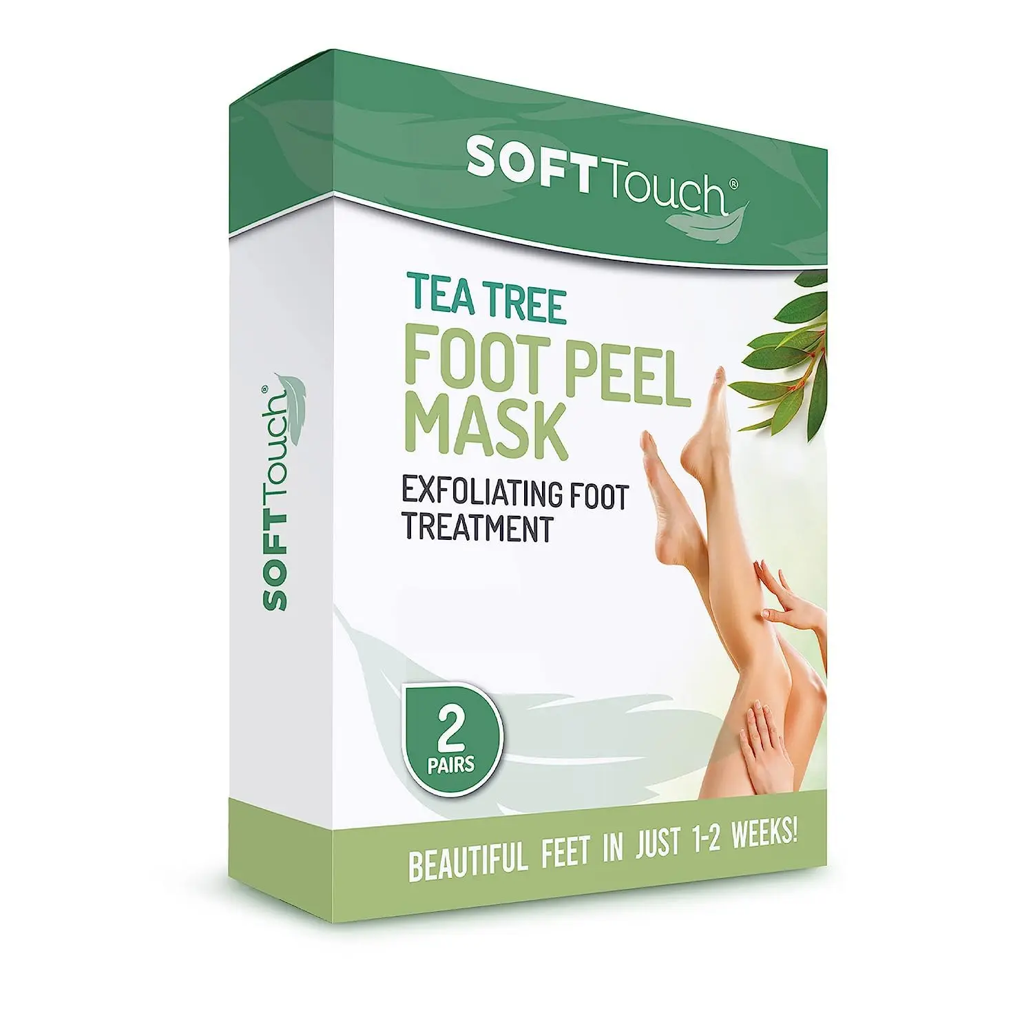 Dermora Soft Touch Tea Tree Foot Peel Mask, 2 Pairs, Exfoliating Foot Mask for All Skin Types