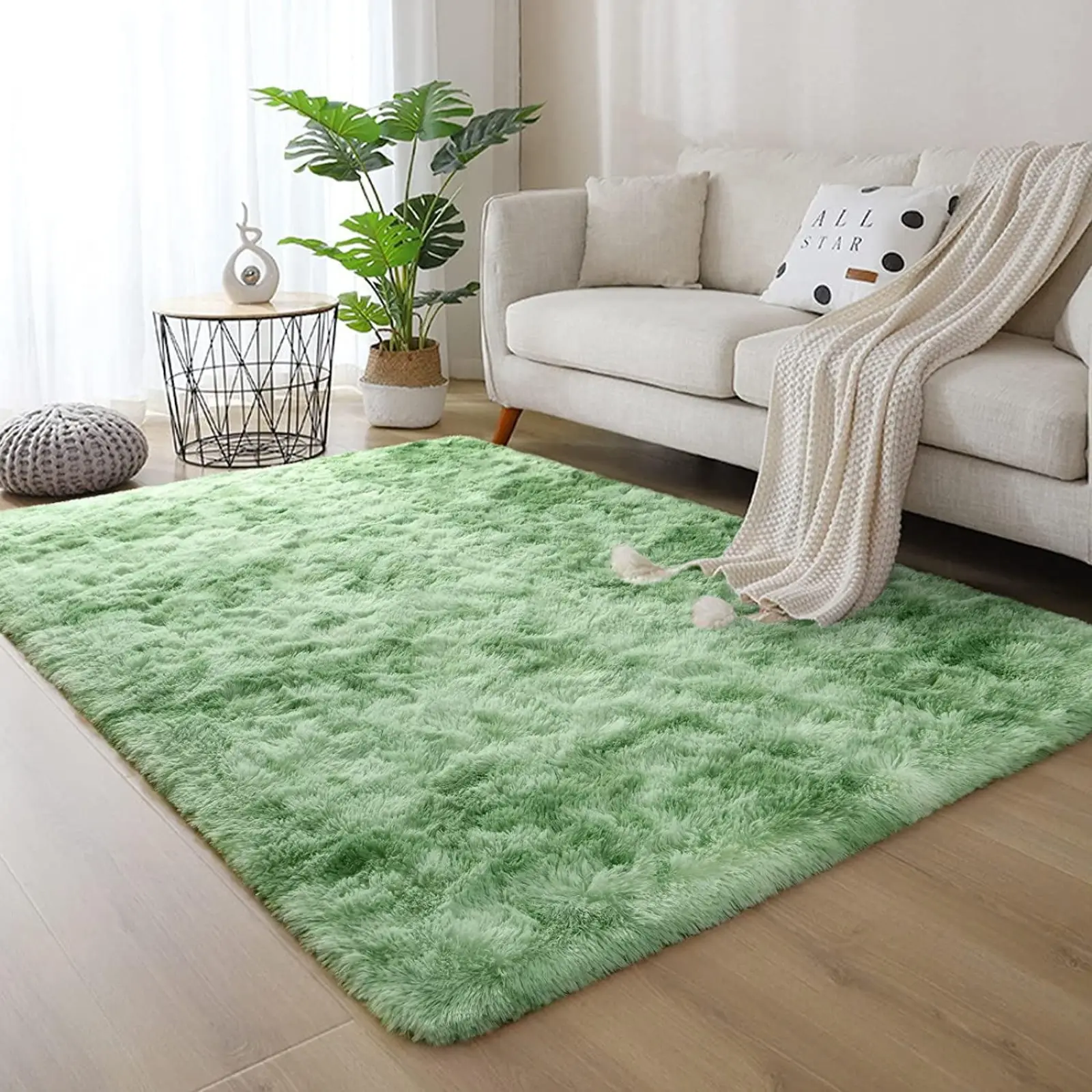 Soft Fluffy Tie-Dye Shaggy Area Rug, Colorful Plush Carpet 3x5 4x6 5x8 ft, Green Kids Rug for Bedroom Living Room Home Decor, Multicolor Rug