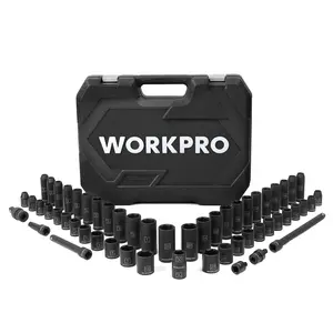 #SpringGlowUp WORKPRO 1/2" Drive Impact Socket Set with Extension Bars, Premium Cr-V Steel, Complete 55-Pack, SAE and Metric Sockets with Enhanced Storage Case