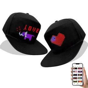 LED Hat, Bluetooth Editable Message Display Party Black Hat, LED Screen Smart Adjustable Party LED Baseball Cap, Thanksgiving & Christmas Decoration Gift, Party Event Props