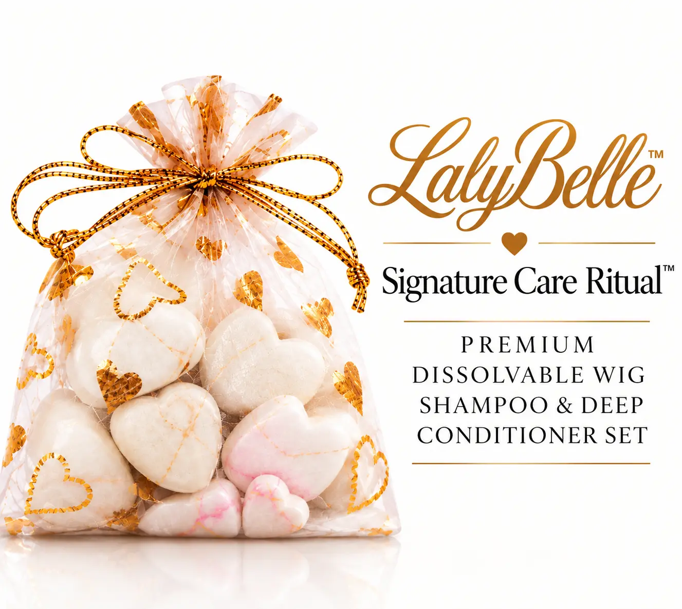 LalyBelle Luxury Solid Hearts Wig Care Tablets (7 Count) - All-in-1 Shampoo-Conditioner, Deep Conditioner, Complimentary Fragrance Enhancers - Gentle Cleansing, Hydrating Care, Moisture Restore