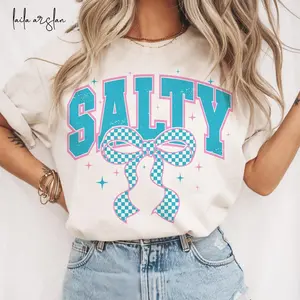 Comfort Colors Checkered Salty Vibes Summer Shirt, Salty Coquette Summer Bow Shirt, Summer Beach Vibes Shirt, Coquette Summer Design Tee, Summer Graphic Shirt Design