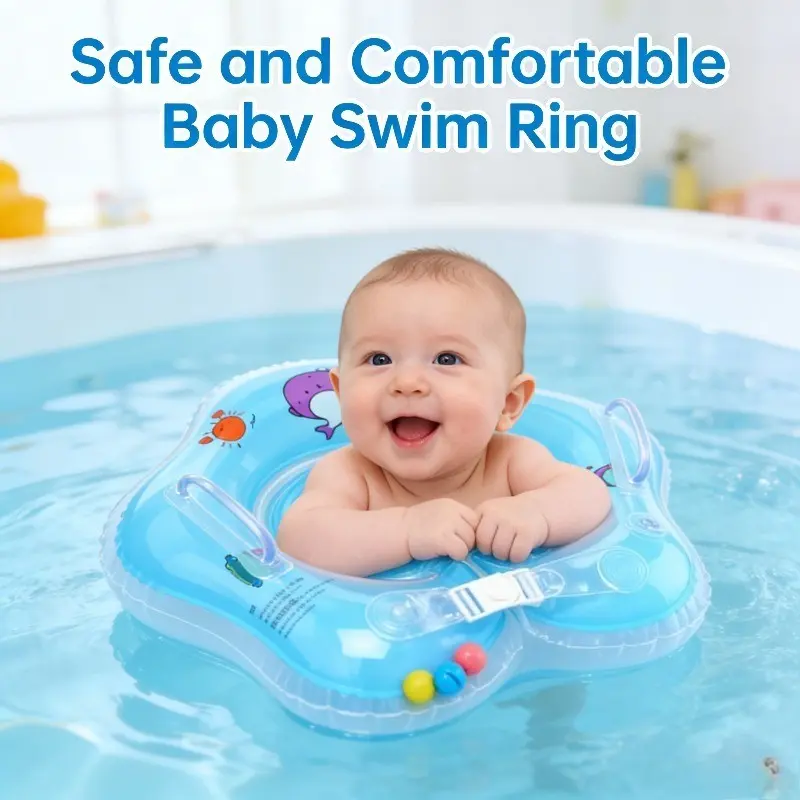 Newborn Baby Swimming Ring, Anti-Choking Safety Design, Dual Air Cushion Thickened Material, Adjustable Neck Support, Secure & Comfortable, Inflatable Circle, Inflatable Floater
