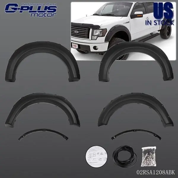 Pocket Rivet Bolt-on Fender Flares - Flexible Tire Protection Auto Parts, Hardware for 2009-2014 Ford F150 Styleside Trucks, Easy-Install Off-Road Debris Shield Mud Flaps & Splash Guards