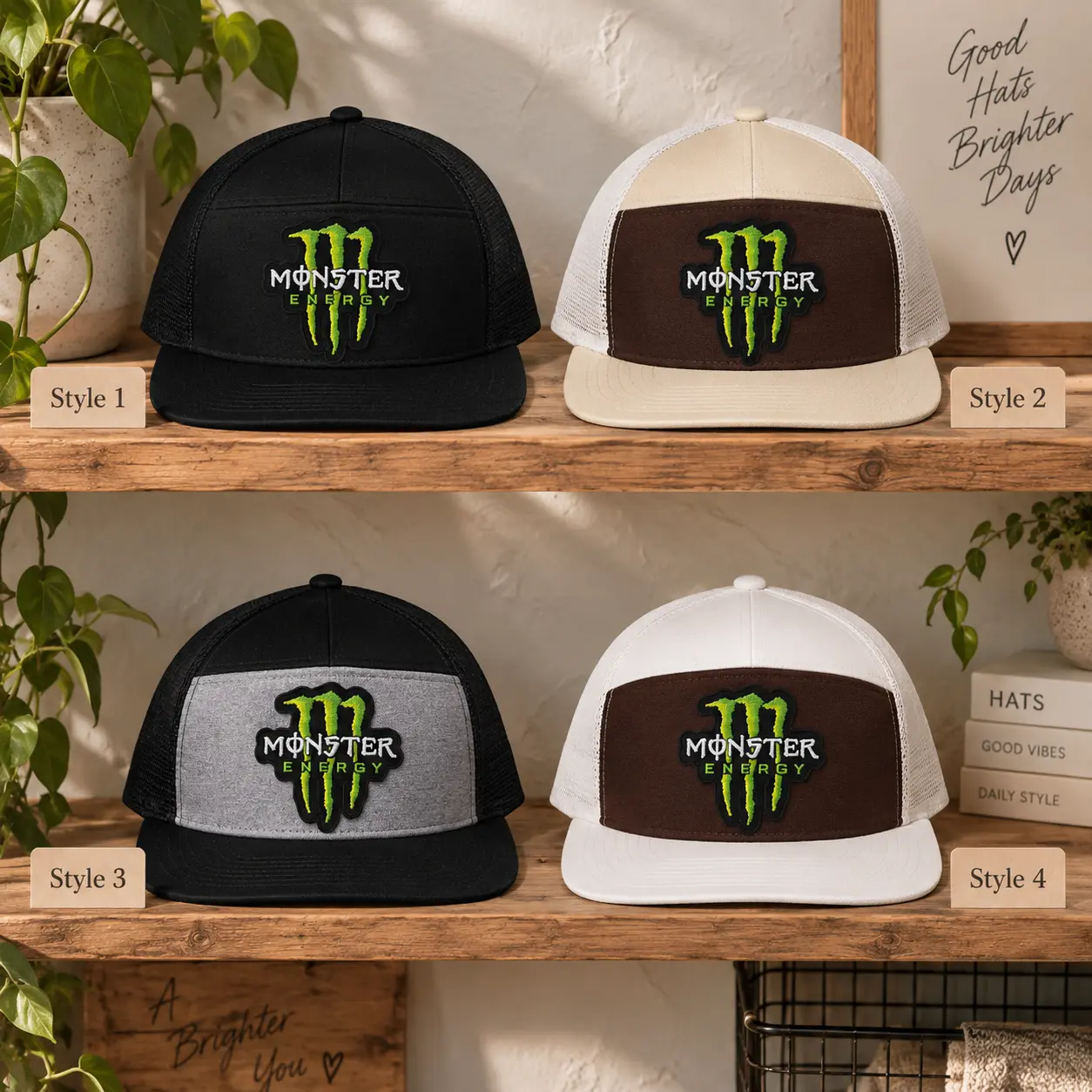 Monster Energy Trucker Hat, Embroidered Logo Patch Cap, Racing Inspired Snapback, Motorsport Mesh Hat, Biker Style Hat, Gift for Racing Fans