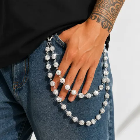 Wallet Chain Layered Pants Chains for Men Women Punk Jeans Key Chain Exquisite Rhinestone Pocket Chain Gifts for Baseball Players Lovers Body Piercing Jewelry Adjustable Yoga Jewelry