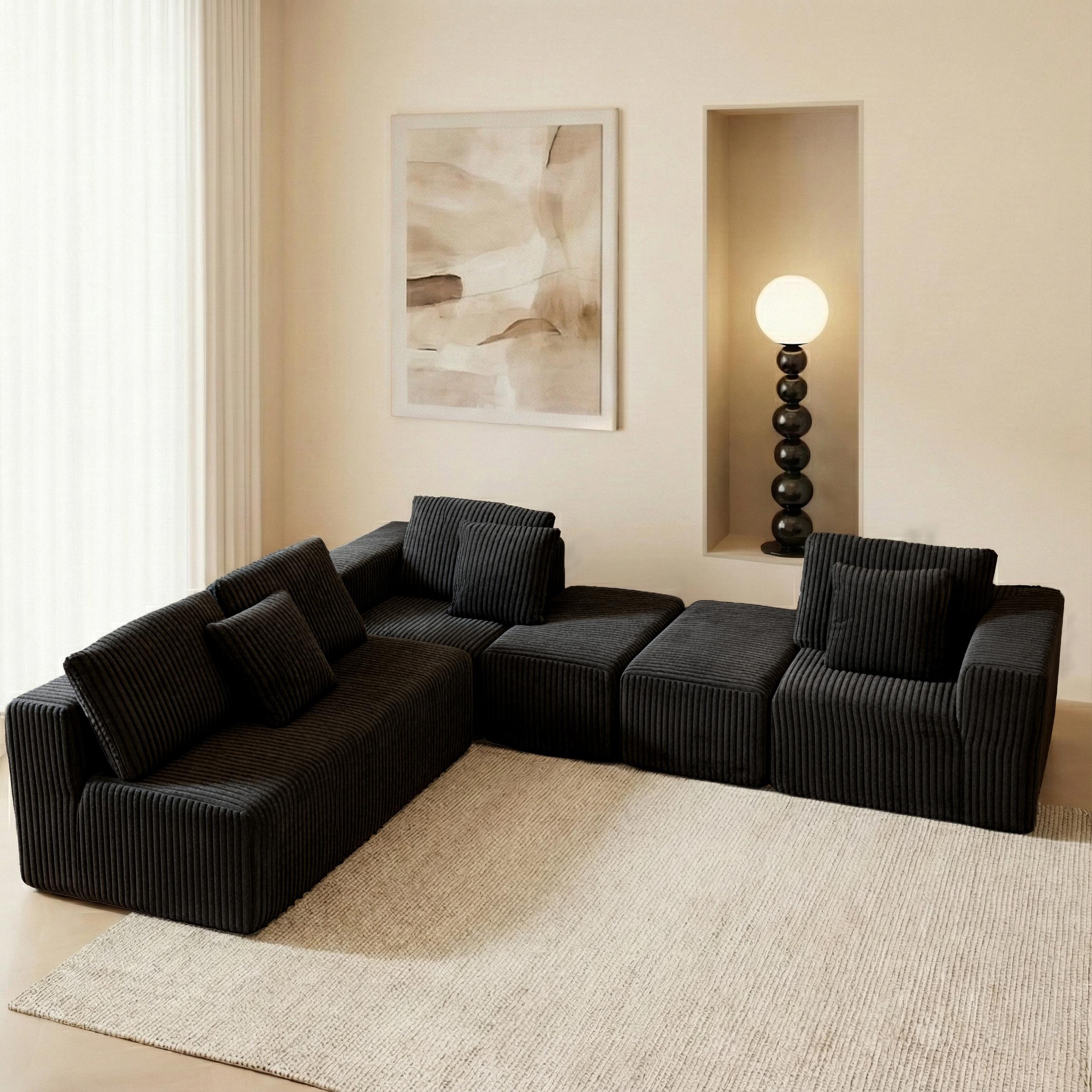 [Christmas] [3 or 2 Packages Shipped]Niccae 132.5" U Shape Modular Sectional Sofa, Corduroy Fabric Oversized Sectional Couch, 5 Seat U Shaped Couch with 2 Pillows for Living Room, Bedroom, Office, No Assembly Require