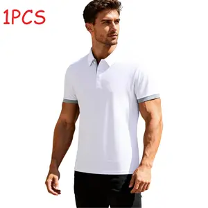 Men’s polo shirt set — men’s casual wear, solid-color button basic design, multifunctional; men’s bowling/golf apparel suitable for everyday wear and summer business style.