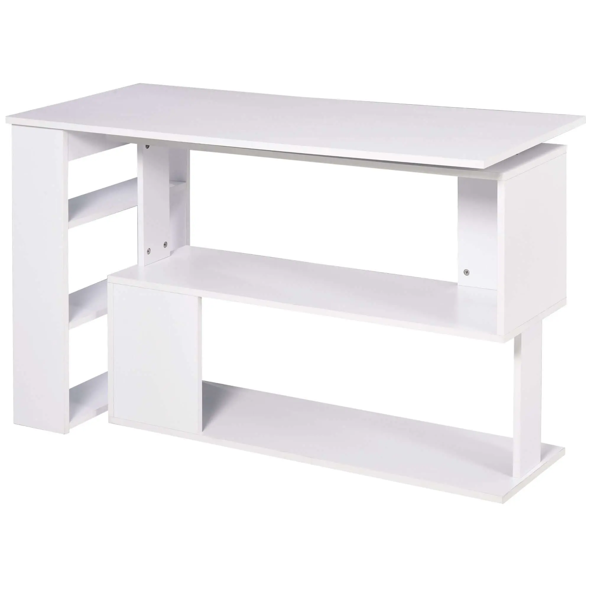 White L-Shaped Corner Computer Desk with 360° Rotating Design & Storage Shelves - Perfect Home Office Workstation