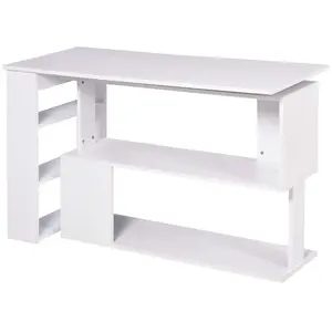 White L-Shaped Corner Computer Desk with 360° Rotating Design & Storage Shelves - Perfect Home Office Workstation