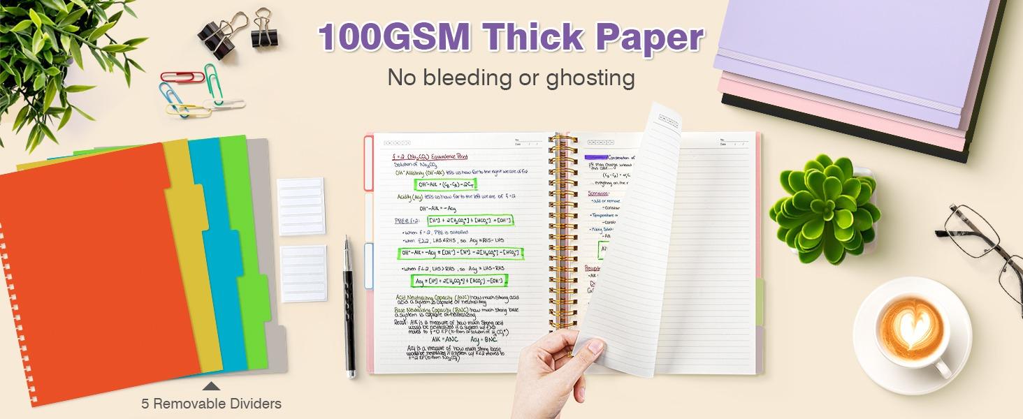 piral Notebook 8.5" x 11", A4 5 Subject College Ruled Notebook, 300 Pages 100GSM Thick Lined Journal for Office Supplies Desk Accessories, Work School Junk Journals for Women & Men with Removable Dividers OMEYA