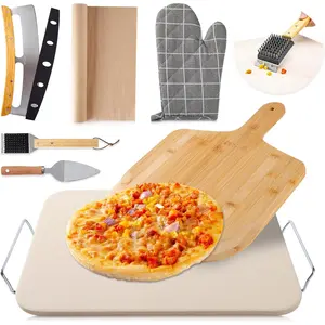 8 count Pizza Stone Set,  15x12 Inch Pizza Stone for Grill, Rectangle Baking Sone With Pizza Kit for Pizza, Bread, BBQ Grilling, Pizza Peel Set