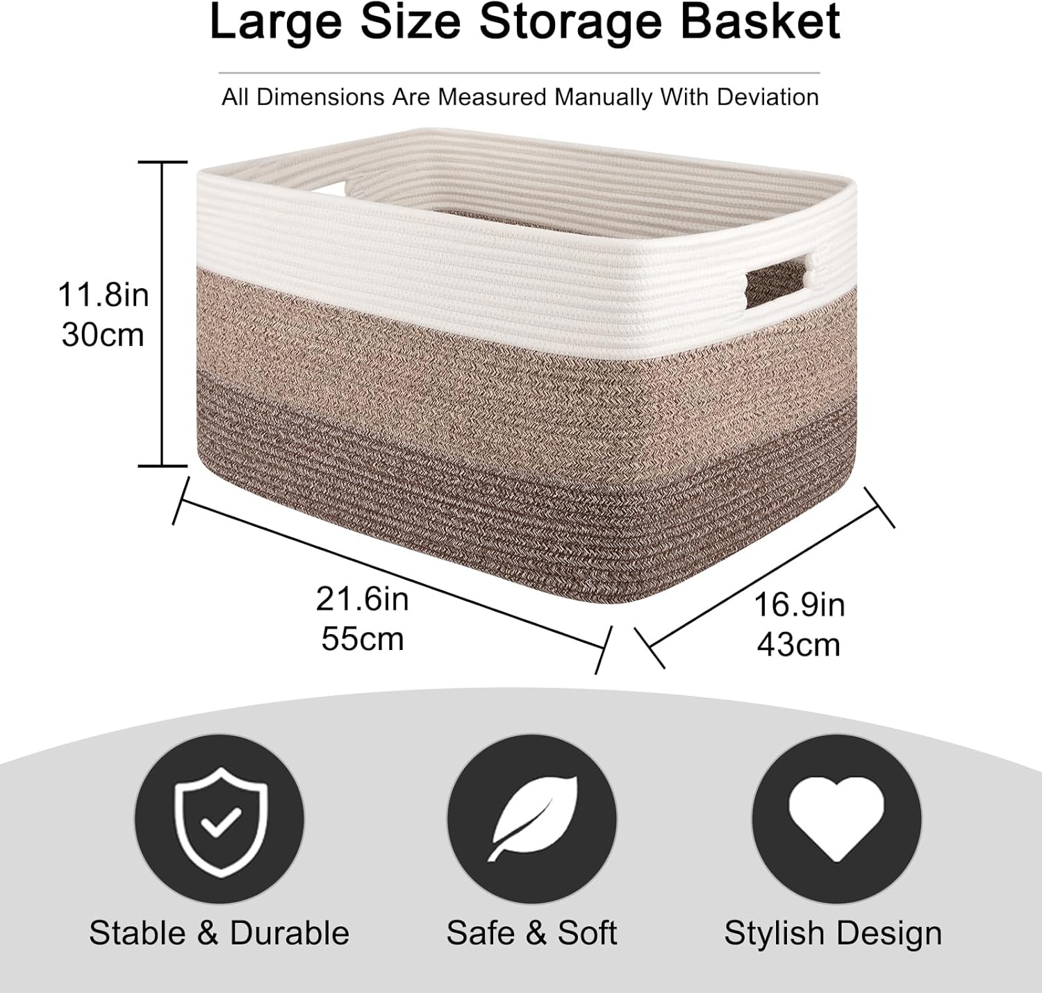 Large Blanket Basket 22"x17"x12" Rectangle Woven Baskets for Nursery Storage Living Room Toy Organizer with Handle Yellow Black Cotton Rope Woven Storage Basket