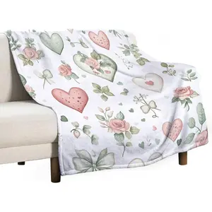 Roses Hearts Country Style Valentines Blanket Wedding Anniversary Decor Gift Throw Blanket for Couch 50"x60" Throw Blankets Flannel Blanket for Couch Sofa Bed Office for Couch Bed Sofa
