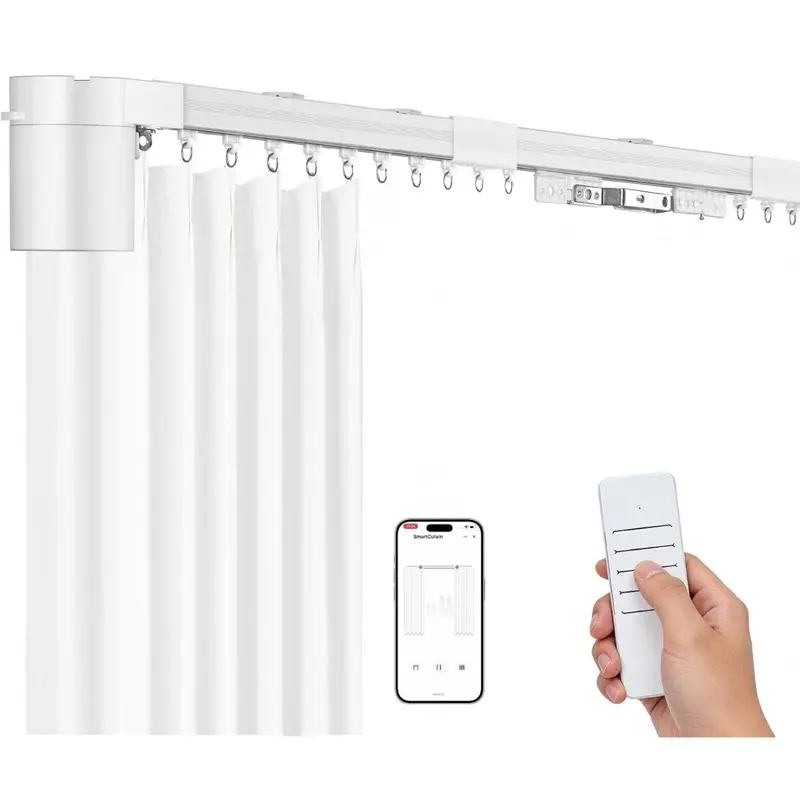 Smart Electric Curtain Track, 177in Fixed-Length Motorized Curtain Rail with APP & Remote Control, Ultra-Quiet Automatic Smart Home System for Living Room, Bedroom