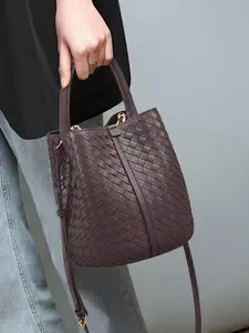 Women's Genuine Leather Plain Color Woven Bag, Sheepskin Large Capacity Shoulder Bag for Daily Used, Birthday Gifts, Valentine's Day Gifts