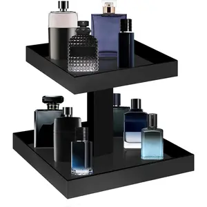 Black Perfume Organizer for Men, 2 Tier Acrylic Cologne Rack Stand, Rectangular for and Bedroom Countertops, Holds Up to 6.5 Inches Tall