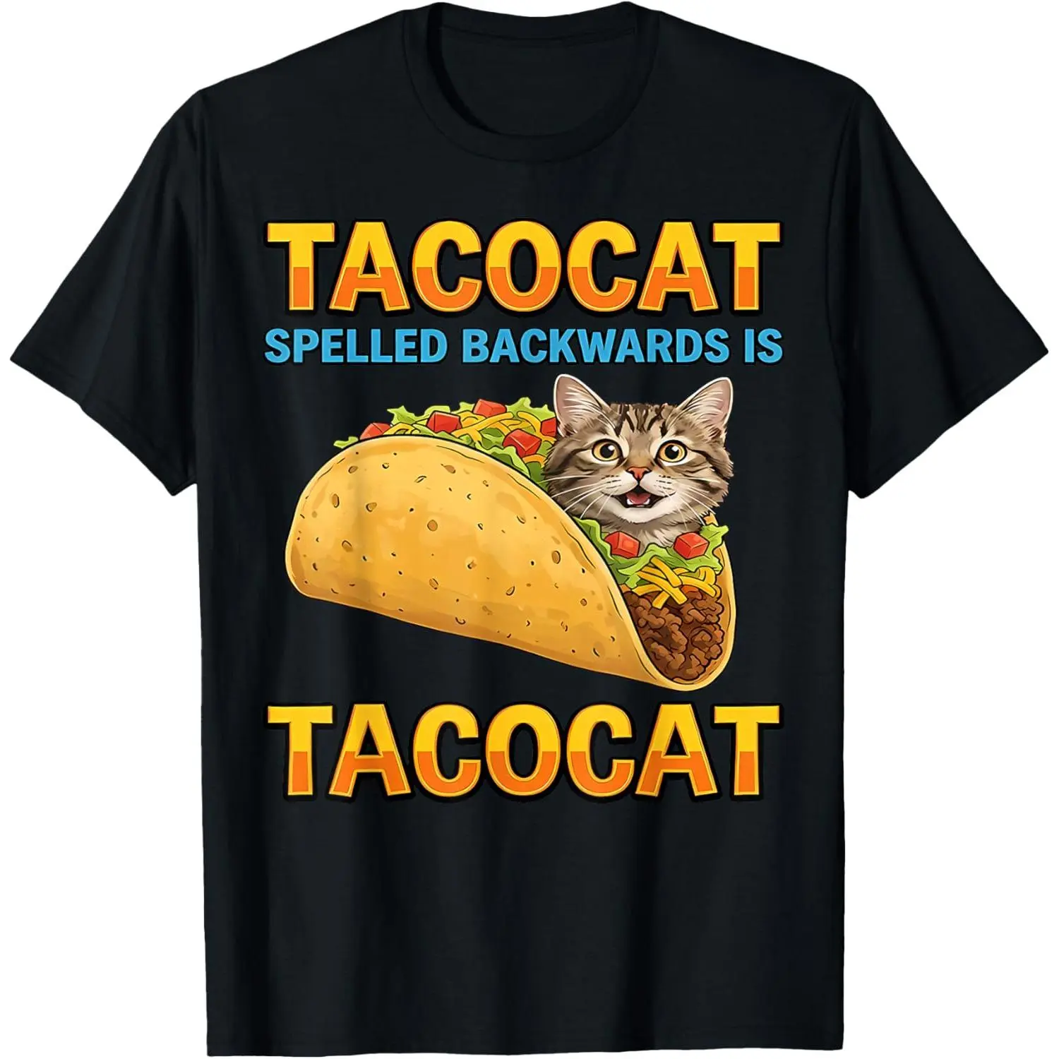 Women's Cotton Casual Short-Sleeve Graphic T-Shirt, Tacocat Meme "Taco Cat Spelled Backwards" Design for Cat Lovers, Streetwear Style, Shortsleeve, Top, Tshirt