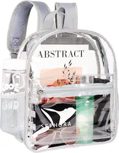 Clear Backpack for Stadium Approved, 12×12×6, Small Size See Through Bag, PVC Transparent Backpack for Festival Sport Event Concerts (GREY)