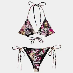 Kawaii Cartoon Collage Tie-Side Bikini Set – Y2K Harajuku Aesthetic Swimwear Hot 161 FJ0