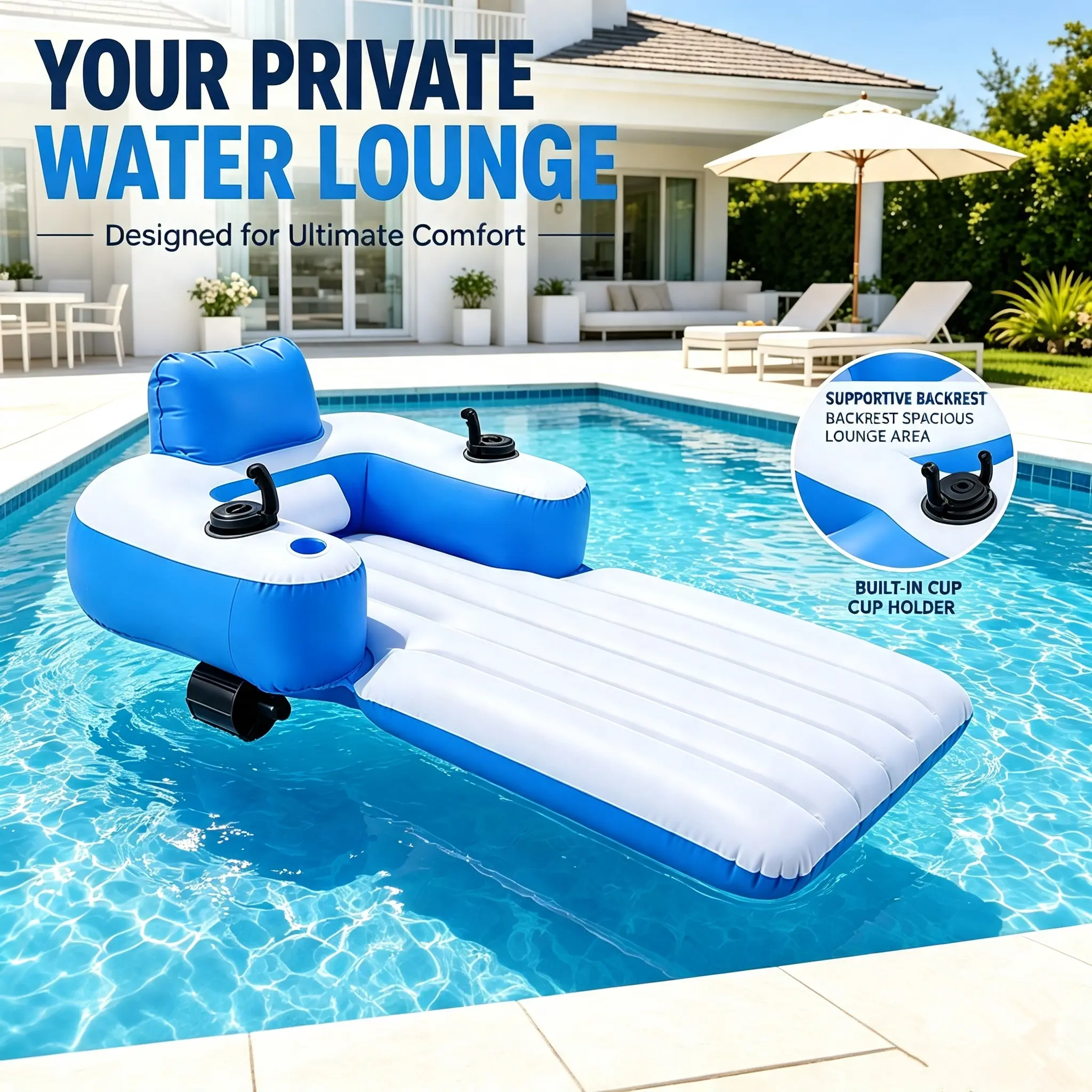 Motorized Electric Inflatable Water Lounger Seat, Joystick Controlled Floating Chair with Backrest Cup Holder for Pool Lake Beach Adult Use