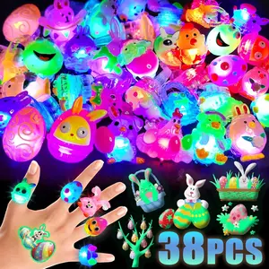 Easter Gifts 38Pcs Easter Egg Fillers Easter Basket Stuffers, 28 Finger Light Up Rings & 10 Luminous Easter Gifts Tattoos, Glow in The Dark Easter Party Favors, Easter Egg Stuffers Gifts for Girls Boys