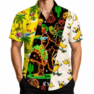 Funny American Hawaiian Shirt 3D Printed Bigfoot Vacation Button Down 4-Way Stretch Breathable Short Sleeve Aloha Shirt for Beach Party BBQ Summer Holiday XS-5XL