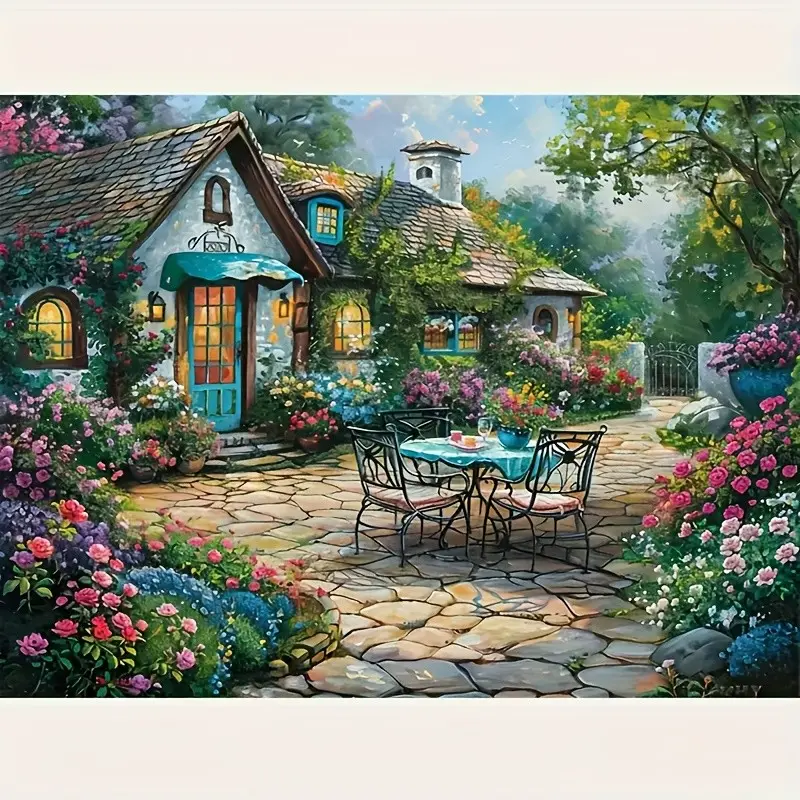 Diamond Art Painting Garden Flower Cottage Landscape Full Diamond Art Decorative Wall Art Hanging Painting Home Decoration Valentine's Day Gift Diy Kits Diamond Painting Kit