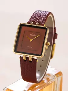 Women's Elegant Square Dial Quartz Watch, Fashionable Wristwatch with Leather Strap, Trendy Watch for Daily & Special Occasions As Gift with Box, Quartz Movement