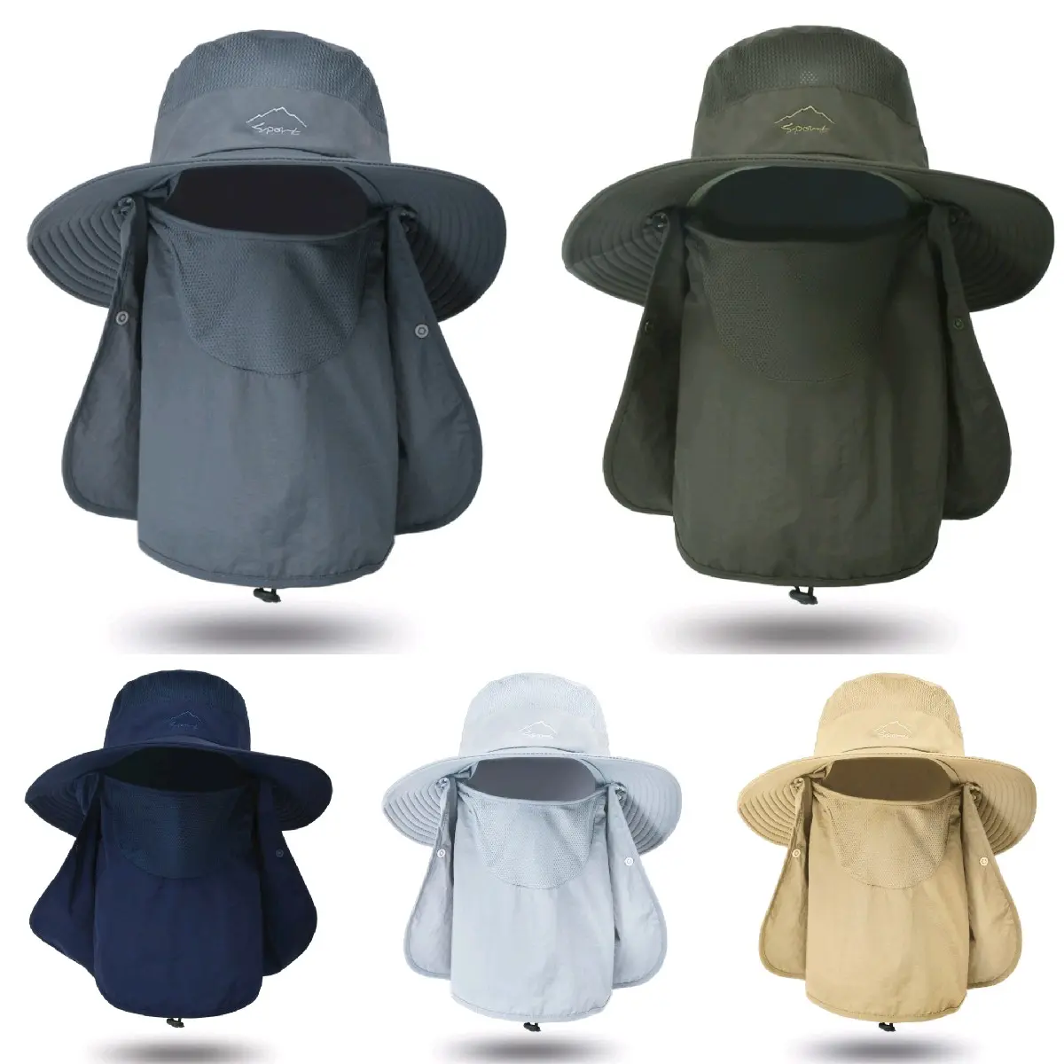 Unisex Wide Brim Sun Hat with Removable Face & Neck Flap, Lightweight Waterproof Nylon for Fishing, Hiking, and Outdoor Activities