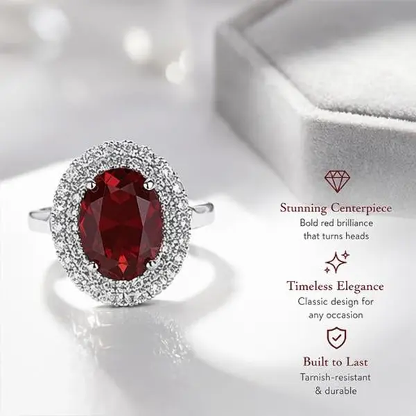 Elegant Lab-Grown Ruby Ring for Women, Marquise Cut with Moissanite Inlay, Sexy KC Plating Band for Everyday Wear