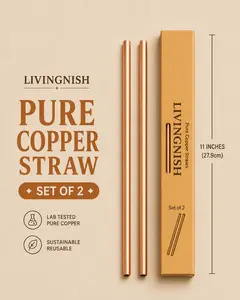 Pure Copper Drinking Straws – 11” Reusable Metal Straw (2 Pcs Set)