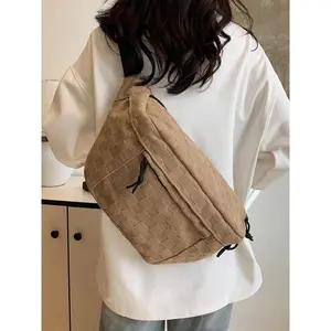Women's Fashionable Plaid Pattern Zipper Belt Bag, Plain Large Capacity Casual muter Versatile Fanny Packs, Simple All-match Bum Bag, Quilted Fanny Pack tote Adjustable Strap Classic Vintage Women's Crossbody Tote Flap Crossbody Bag