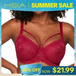 HSIA Pretty In Petals Plus Size Elegant Sheer Mesh Lace Unlined Full Coverage Strappy Underwire Non-Padded Bra with Minimizer Support  Wide Adjustable Straps for Women's Everyday Lingerie