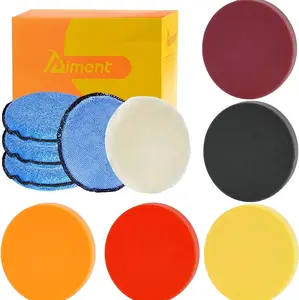 Aiment Buffing Polishing Pads for Polisher Buffer, 10Pcs 6.5 Inch Face for 6 Inch Backing Plate, Buffing Sponge Pads Car Wax Applicator Cutting Polishing Pad Kit