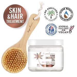 Kapuluan 2oz Cold-Pressed Raw Organic Coconut Oil & Vegan Sisal Dry Body Brush for Skin Care, Cellulite, and Circulation Body Care Relaxing Cosmetic Cleansing Cosmetic Cleansing