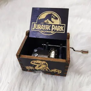 HOT Wooden Hand Crank Black Jurassic Park Jurassic World Music Box Children's Holiday Gifts Christmas Gifts New Year Gift Light Luxury Wooden Hand Cranked Music Box