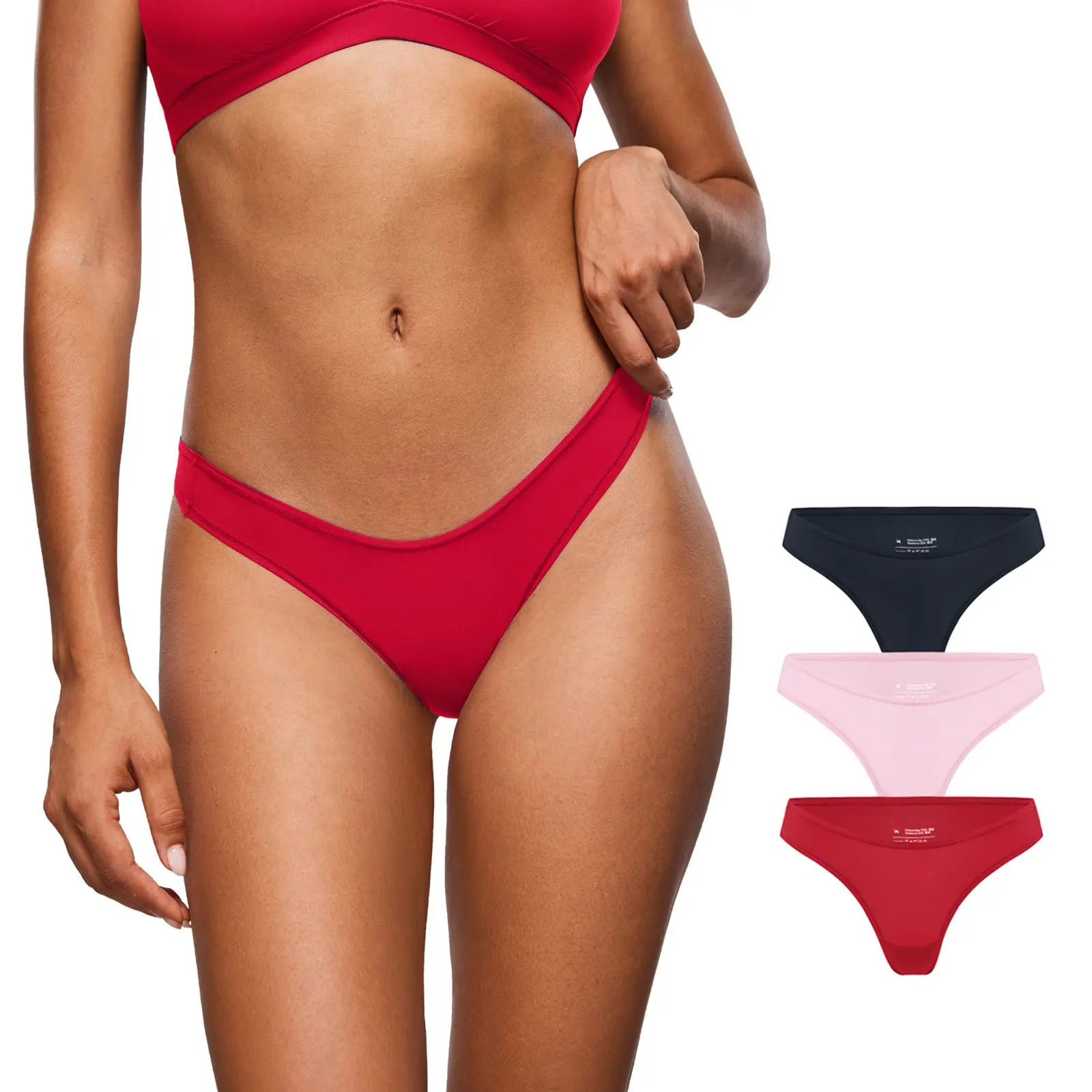 INLYRIC Women's Inbarely Soft V-shaped Low Rise Thongs 3 Pack INLYRIC Women's Inbarely Soft V-shaped Low Rise Thongs 3 Pack