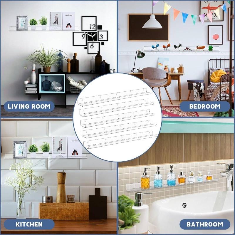 4pcs Transparent Acrylic Wall-Mounted Display Rack, Wall Shelf Unit for Nail Polish, Magazine Organizer and Storybook Holder, Versatile Wall Storage Solution