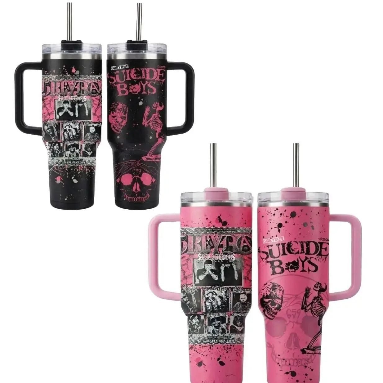 $uicideboy$ Greyday Music Custom Stainless Steel Vacuum Print Tumbler - Multiple Sizes (20, 30, 40 oz) With Handle for Commute, Detachable
