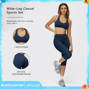 MFVIM Women's Solid Color Shaping Top and High-Waist Mid-Length Pants Sports Set, Breathable Casual Sports Wear, Suitable for Yoga, Gym Exercise, Running, Summer Women's Sports Set
